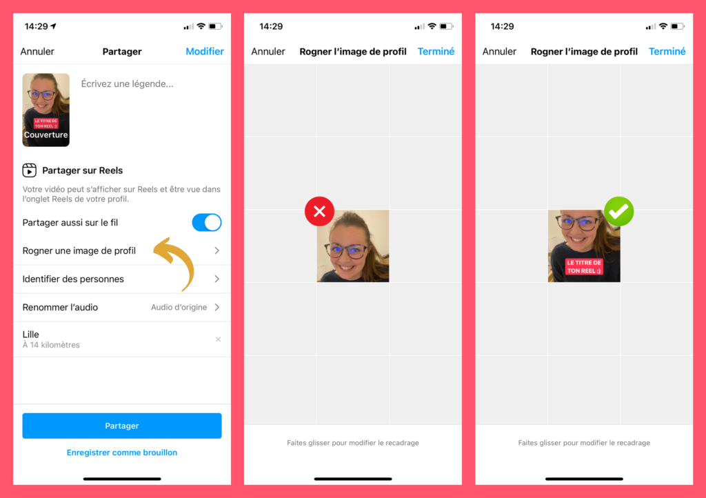 Rogner une image de couverture sur un Reel Instagram
